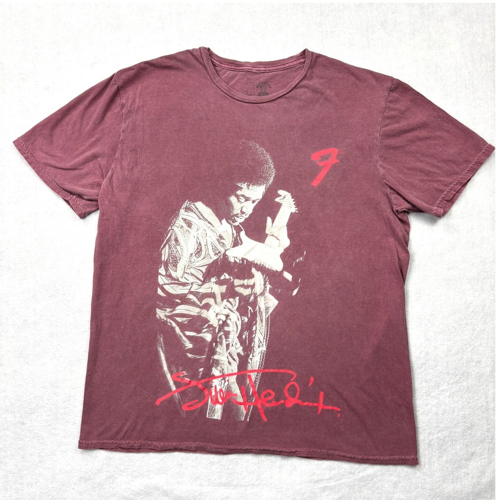 Fender Jimi Hendrix Graphic T-Shirt Mens Medium Burgundy Red Rock Band Tee